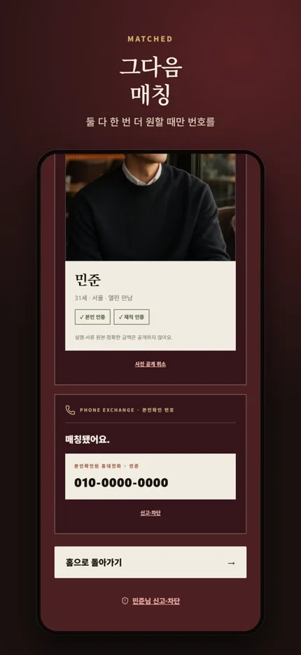 서로 원할 때 번호를 주고받는 화면